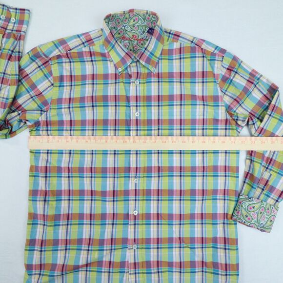 Alan Flusser Men's Check Paisley Flip Cuff Long Sleeve Button Shirt size‎ Medium - Picture 5 of 10